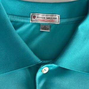 Peter Millar golf shirt Large. Teal blue green color